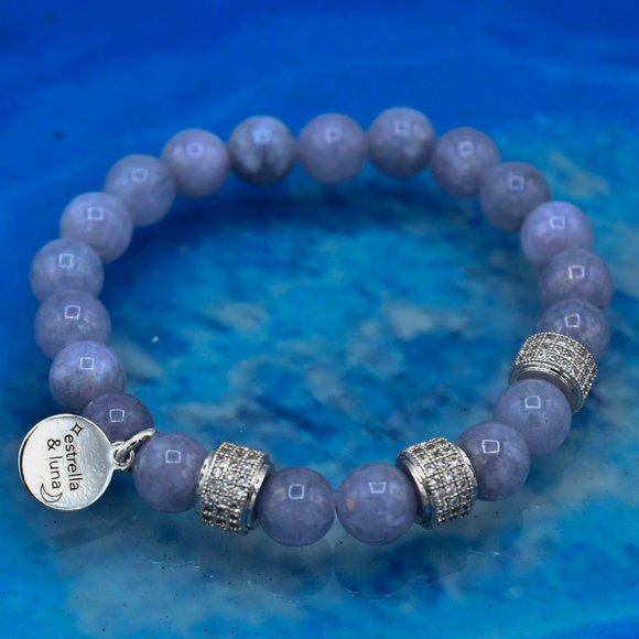 Estrella & Luna Jewelry - OOAK Natural Angelite & Pave Stackable Bracelet